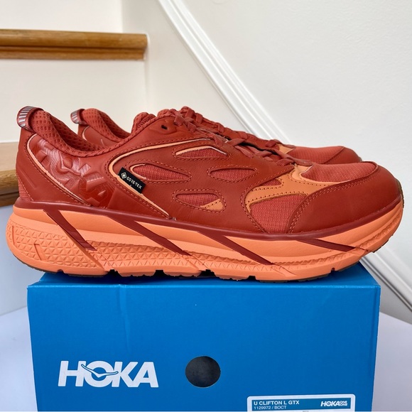 NWT Hoka Clifton Leather Gore-Tex Waterproof Unisex BOCT dark orange copper - Picture 6 of 16